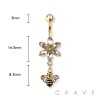 QUEEN BEE DANGLE FLOWER CZ DANGLE 316L SURGICAL STEEL NAVEL RING